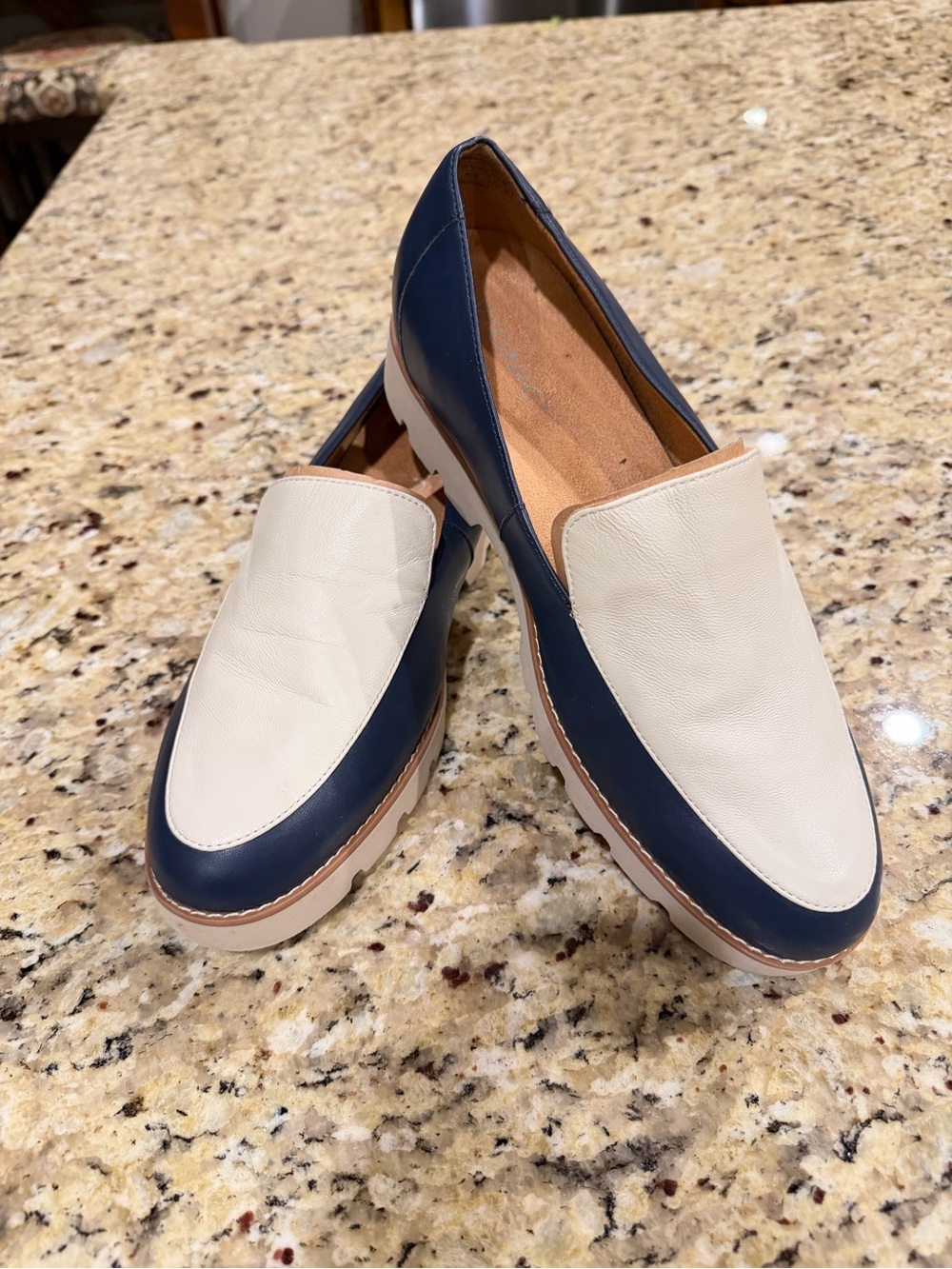Women’s Vionic Two-Tone Navy and White Slip-On Wide Width Loafers